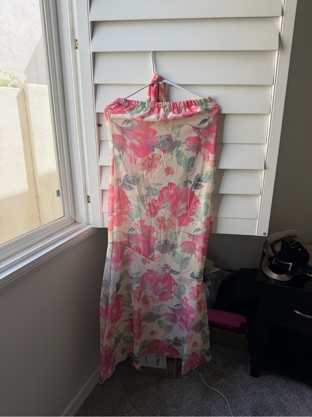 Floral Strapless Maxi Dress in Pink and Green